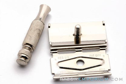 1966 Gillette Travel Tech Safety Razor Brown Leather Case L4