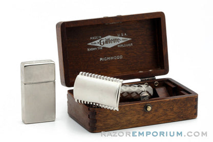 1922 Gillette New Improved Richwood Safety Razor Set | Factory Nickel Revamp