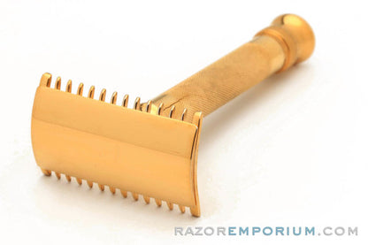 1916 Gillette Fluted Tip Aristocrat Double Edge Safety Razor - 24K Gold Revamp