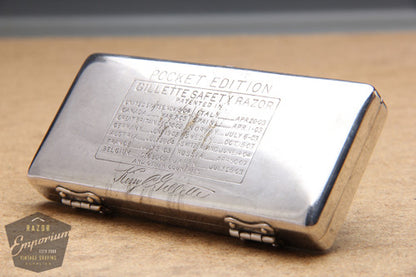 Gillette 1910's Silver ABC Pocket Edition Floral Handle - Old Type Open Comb DE Razor Set