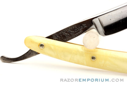 5/8" Dubl Duck Pearlduck Goldedge w/ Gold Inlay Celluloid Scales Straight Razor  | Solingen, Germany