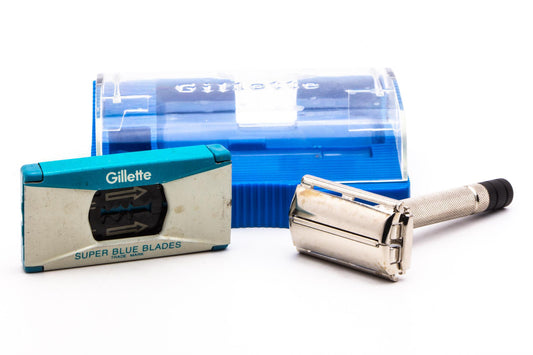 1951 W2 Gillette Black Tip Super Speed TTO DE Razor Set w/ Case & Blades | Original Condition