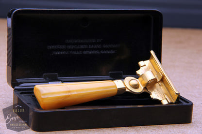 Schick 1930's Gold Injector w/ Yellow Bakelite Handle & Black Case