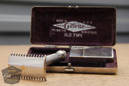 Gillette 1920 Basketweave Pocket Edition - Old Type Open Comb DE Razor Set