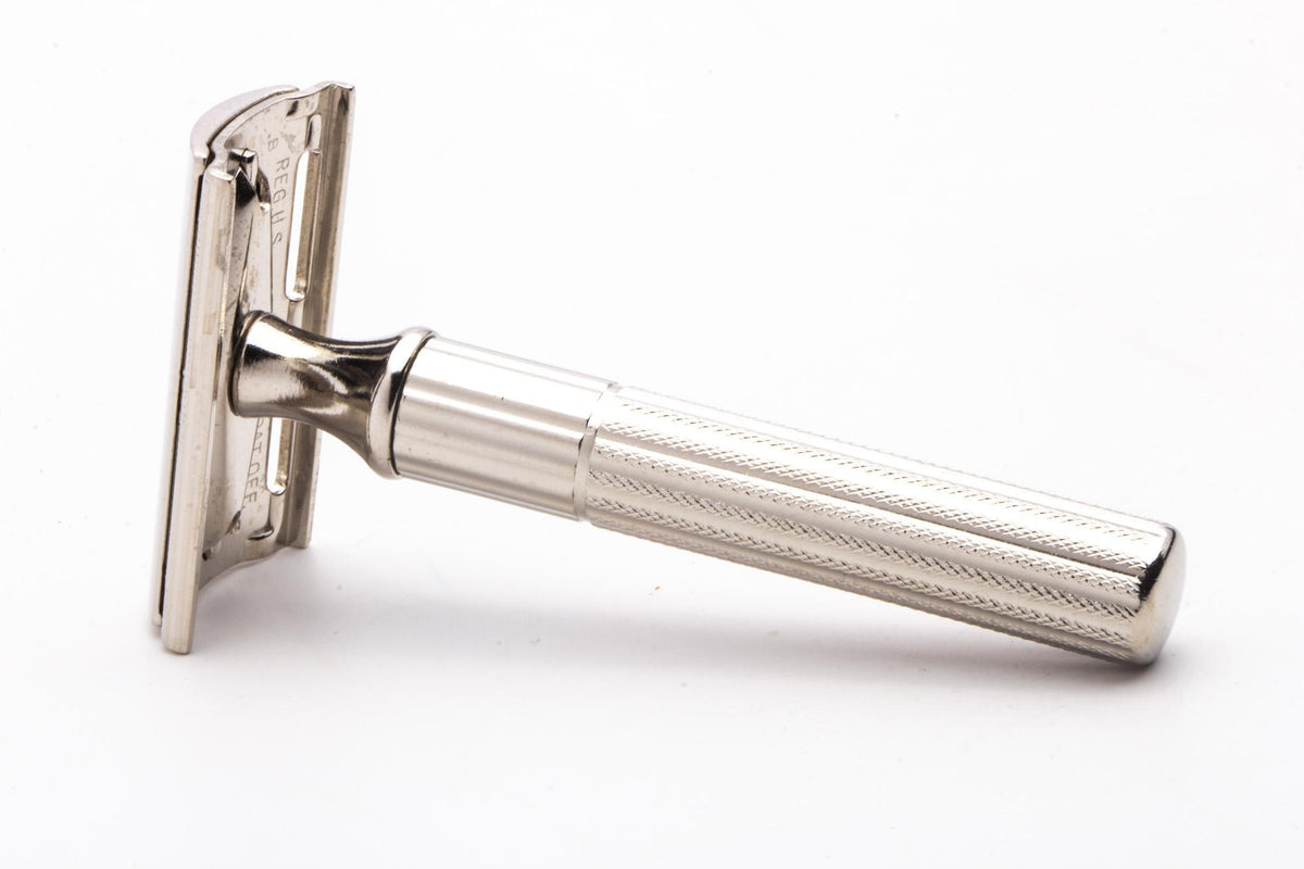 Prospector Edition Tech Razor 1956 B2 Gillette Fat Handle Tech DE Safety Razor | Factory Nickel Reva ...