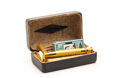1930's Gillette NEW Ball End Long Comb Double Edge Safety Razor Set With Blue Blades | 24K Gold Revamp Copy