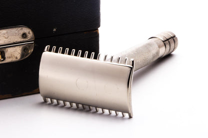 1907 Gillette Double Ring Old Type Safety Razor Set | Factory Nickel Revamp