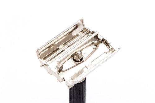1966 L3 Gillette Black Handle Super Speed Safety Razor | Factory Nickel Revamp