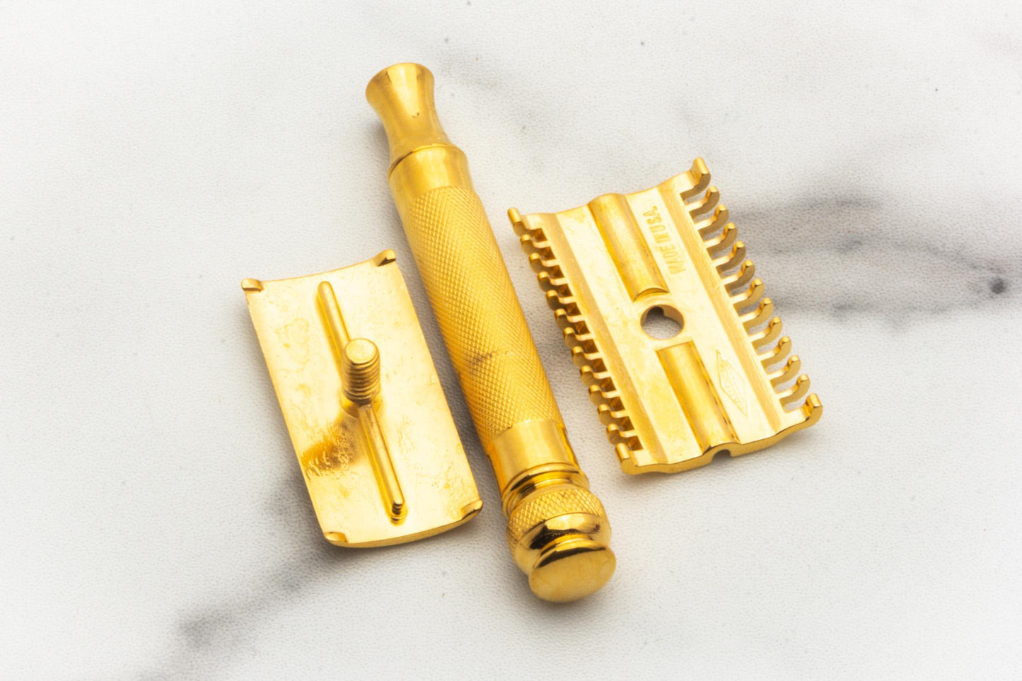 1930's Gillette NEW Ball End Long Comb Double Edge Safety Razor Set | 24K Gold Revamp