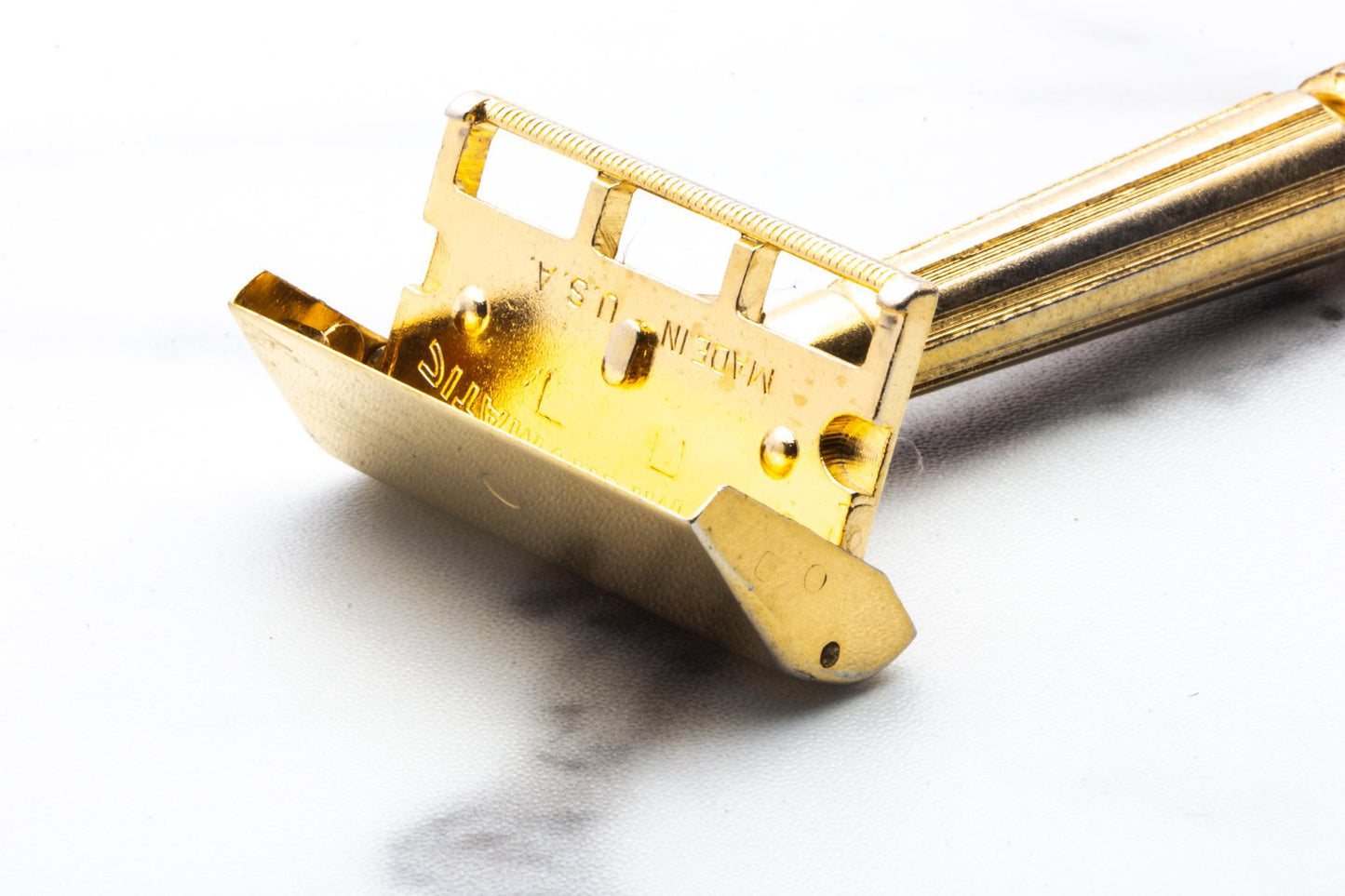 1940's Gem Micromatic Gold "Bullet Tip" Single Edge Safety Razor in Original Blue Case | Original Condition