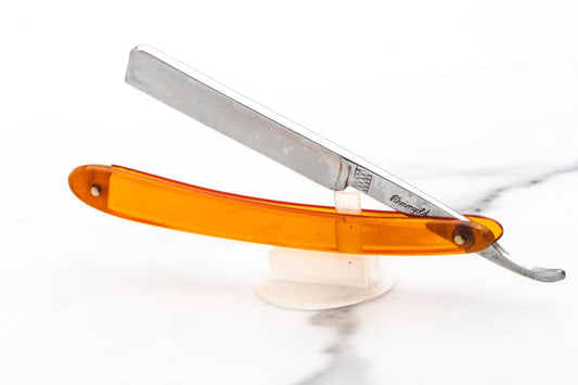 5/8" Vintage Restored Rheingold Straight Razor With Transparent Orange Scales & Coffin