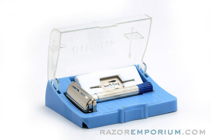 1955 Gillette Blue Tip Light DE Super Speed Razor with Case A1