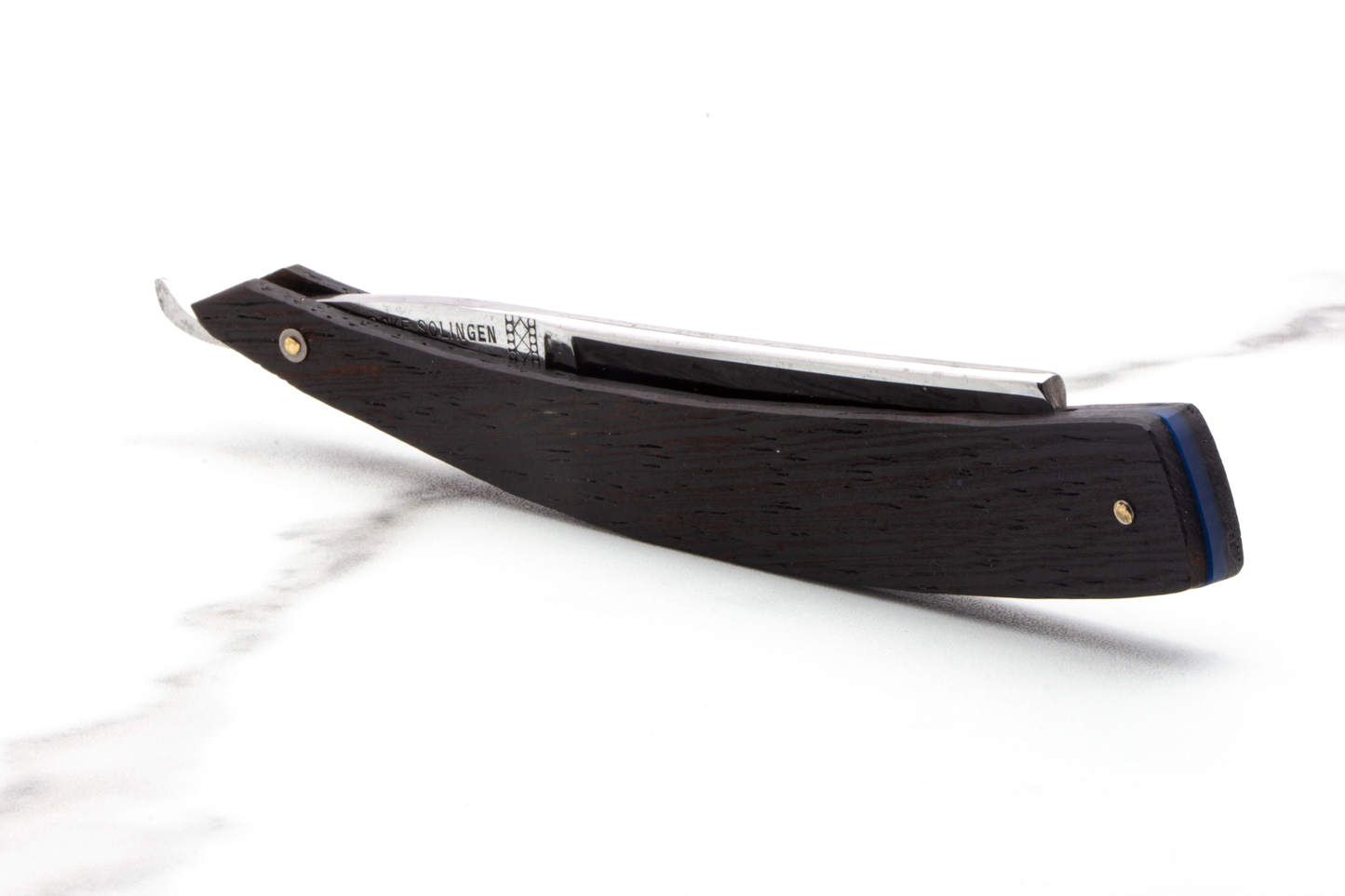 5/8" Vintage Restored Wisconsin Spezial Straight Razor With Black Wood & Blue Wedge Accent