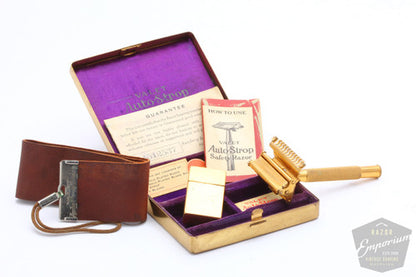 Valet Auto Strop Razor Set in Gold Case - Rare Inclusive Travel Set