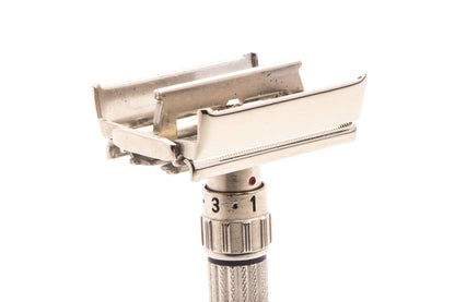 1958 D1 Gillette Red Dot Fatboy Adjustable Double Edge Safety Razor | Factory Nickel Revamp