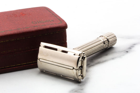 1948-50 Gillette Aristocrat Double Edge Razor Set | Factory Nickel Revamp