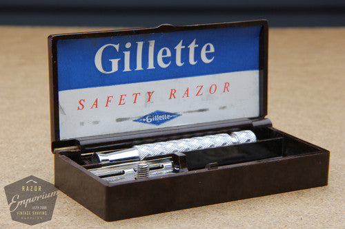Gillette 1940 Aluminum Spiral Handle Tech Safety Razor K2 - Argentina Bakelite Set