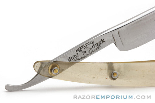 5/8" Dubl Duck Pearlduck Satinedge Straight Razor w/ Original Gold Inlay Celluloid Scales | Solingen, Germany