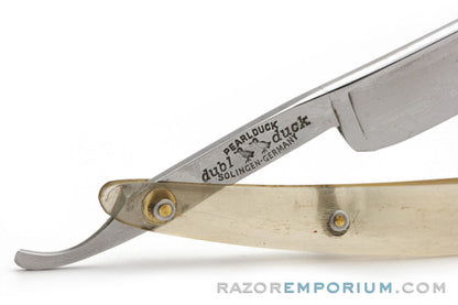 5/8" Dubl Duck Pearlduck Satinedge Straight Razor w/ Original Gold Inlay Celluloid Scales | Solingen, Germany