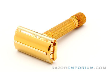 1948-1951 Gillette  Aristocrat DE Safety Razor w/ Leather Case & Blades * 24K Gold