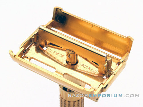 1948-1951 Gillette Aristocrat DE Safety Razor W/ Leather Case & Blade Bank | Original Gold Plating