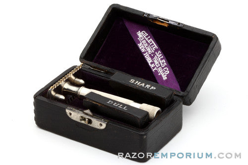 1905 Gillette Single Ring Old Type Safety Razor Set w/ Case NY & Blade Banks (No Handle Cracks *RARE*)