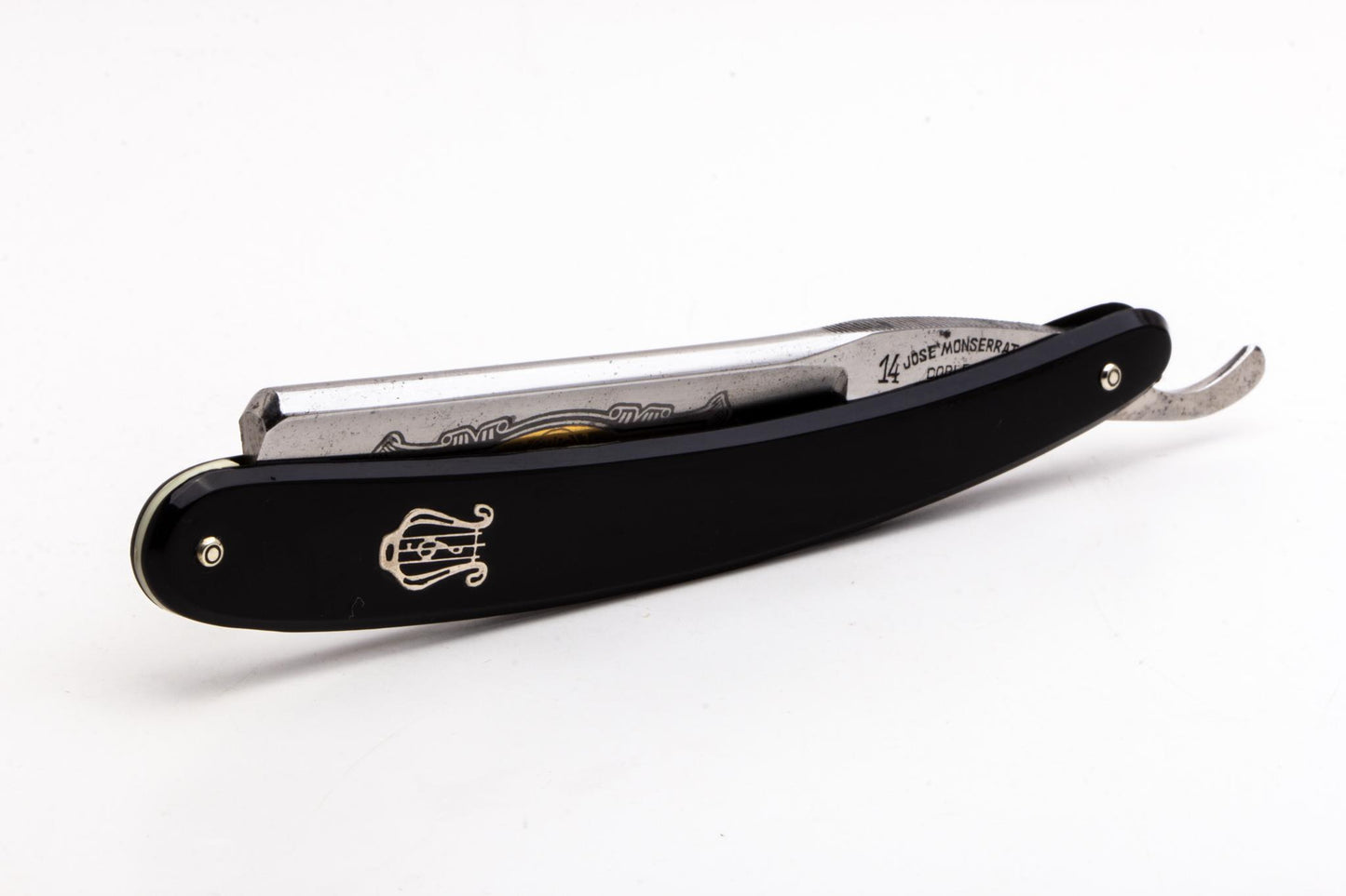 7/8" Filarmonica "Doble Temple" #14 Black/Silver Inlay Straight Razor w/ Coffin | Spain