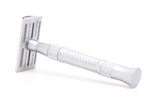 Pearl Shaving Blaze Machined DE Safety Razor with Blades and Washers - Satin Finish