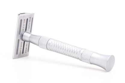 Pearl Shaving Blaze Machined DE Safety Razor with Blades and Washers - Satin Finish