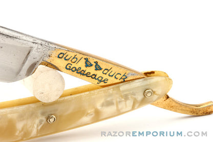 5/8" Dubl Duck Pearlduck Goldedge w/ Gold Inlay Celluloid Scales Straight Razor | Solingen, Germany