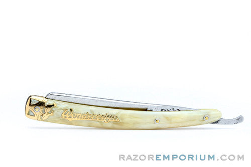 6/8" Dubl Duck Pearlduck Wonderedge Straight Razor w/ Original Gold Inlay Celluloid Scales  | Solingen, Germany
