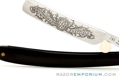4/8" George Wostenholm and Son Engraved Round Tip Straight Razor w/ Case | Sheffield England