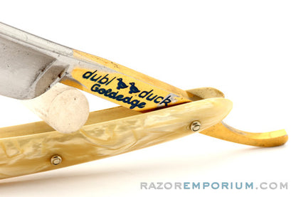 5/8"  Dubl Duck Pearlduck Goldedge w/ Gold Inlay Celluloid Scales Straight Razor | Solingen, Germany