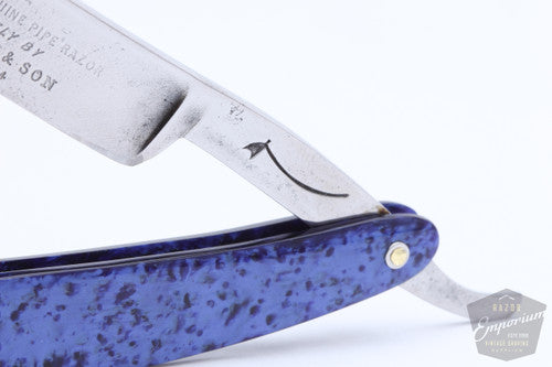 11/16" George Wostenholm & Sons Pipe Straight Razor | Blue Acrylic Scales Hollow | Sheffield, England
