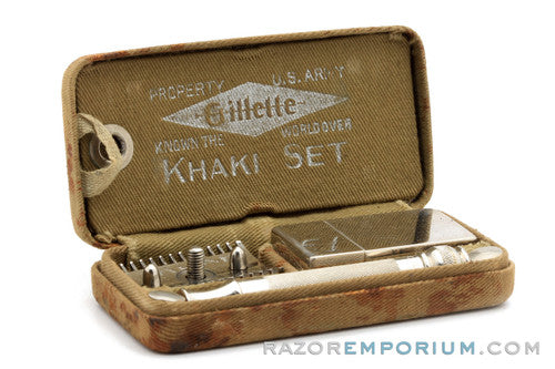 1918 Gillette Ball End Old Type Khaki Service DE Razor Set Army Issue