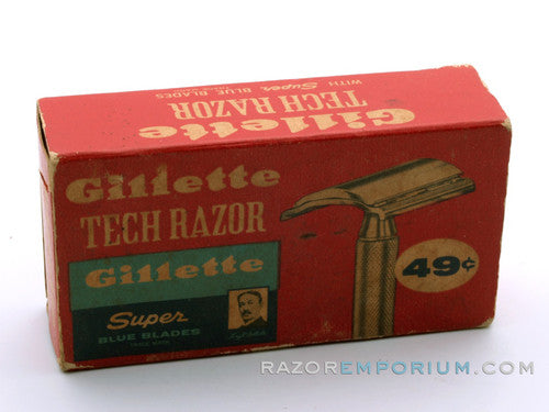 1951 W2 Gillette Ball End Tech DE Razor w/ Red Box | Electro Etched Logo