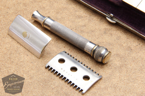 Gillette 1920 Basketweave Pocket Edition - Old Type Open Comb DE Razor Set