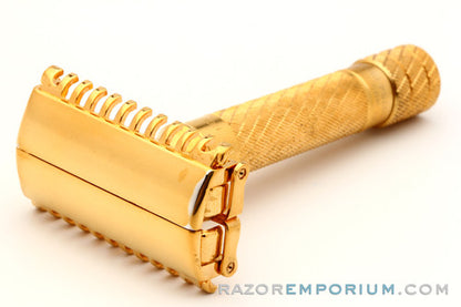 1934 Gillette Aristocrat Bulldog Open Comb w/ Gold Case & Blade Bank | 24K Gold Revamp