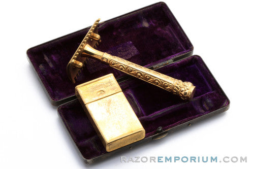 1910's Gillette Silver ABC Pocket Edition Old Type Shell Open Comb DE Razor Set