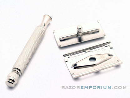1960 F1 Gillette Ball End Tech DE Safety Razor Factory Nickel