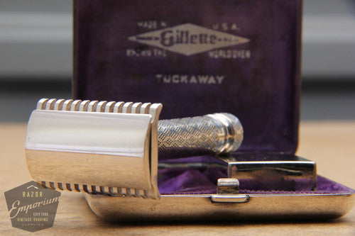Gillette 1921 New Improved Nickel Tuckaway Travel DE Safety Razor Set