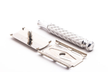 1969 O1 Gillette Spiral Handle Ball End Tech Safety Razor | Factory Nickel Revamp