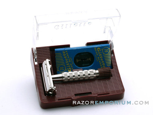 1950's British Gillette Heavy Red Tip DE Super Speed Safety Razor w/ Case & Blade Bank | Made in England | RARE