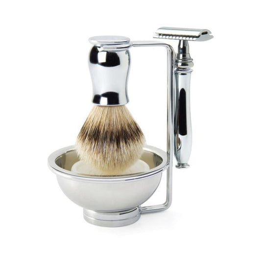 Edwin Jagger | 4pc DE Chatsworth Chrome Set  - Silver Tip