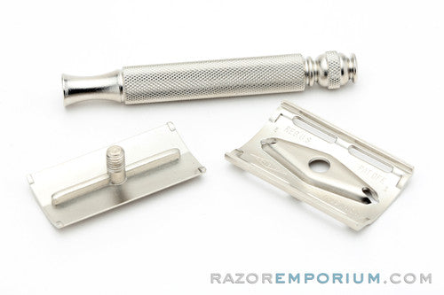 1959 Gillette Ball End Tech DE Safety Razor Satin Nickel