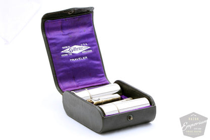 Gillette 1922 Silver New Improved Combination Travel Set | Black Leather Case