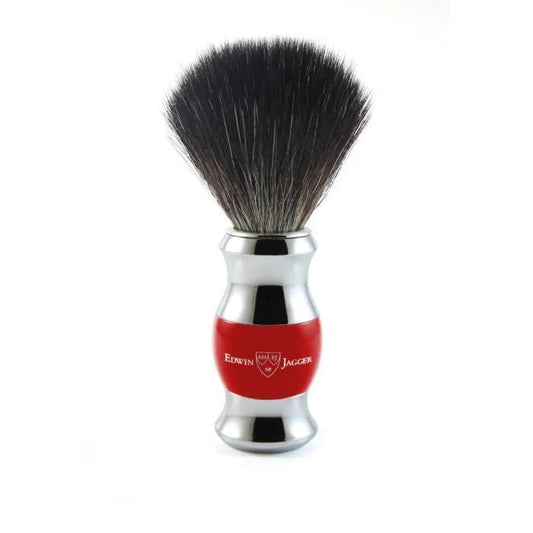 Edwin Jagger | Red & Chrome Shaving Brush (Black Synthetic)