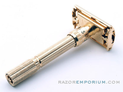 1964 J3 Gold Gillette Slim Adjustable Aristocrat Safety Razor W/ Case & Bladebank