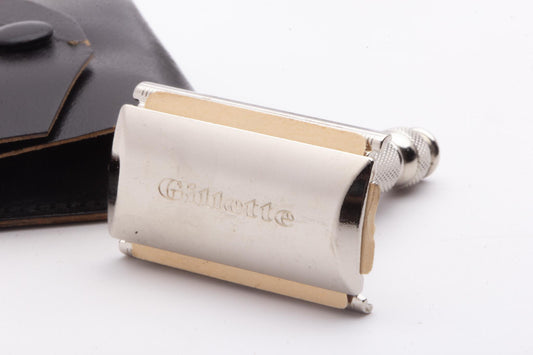 1964 J2 Gillette Ball End Tech Travel Safety Razor | Black Leather Case