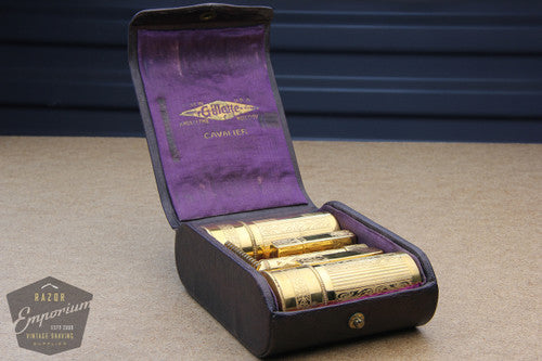 Gillette 1929 New Improved Cavalier Travel Combination Set in Black Leather